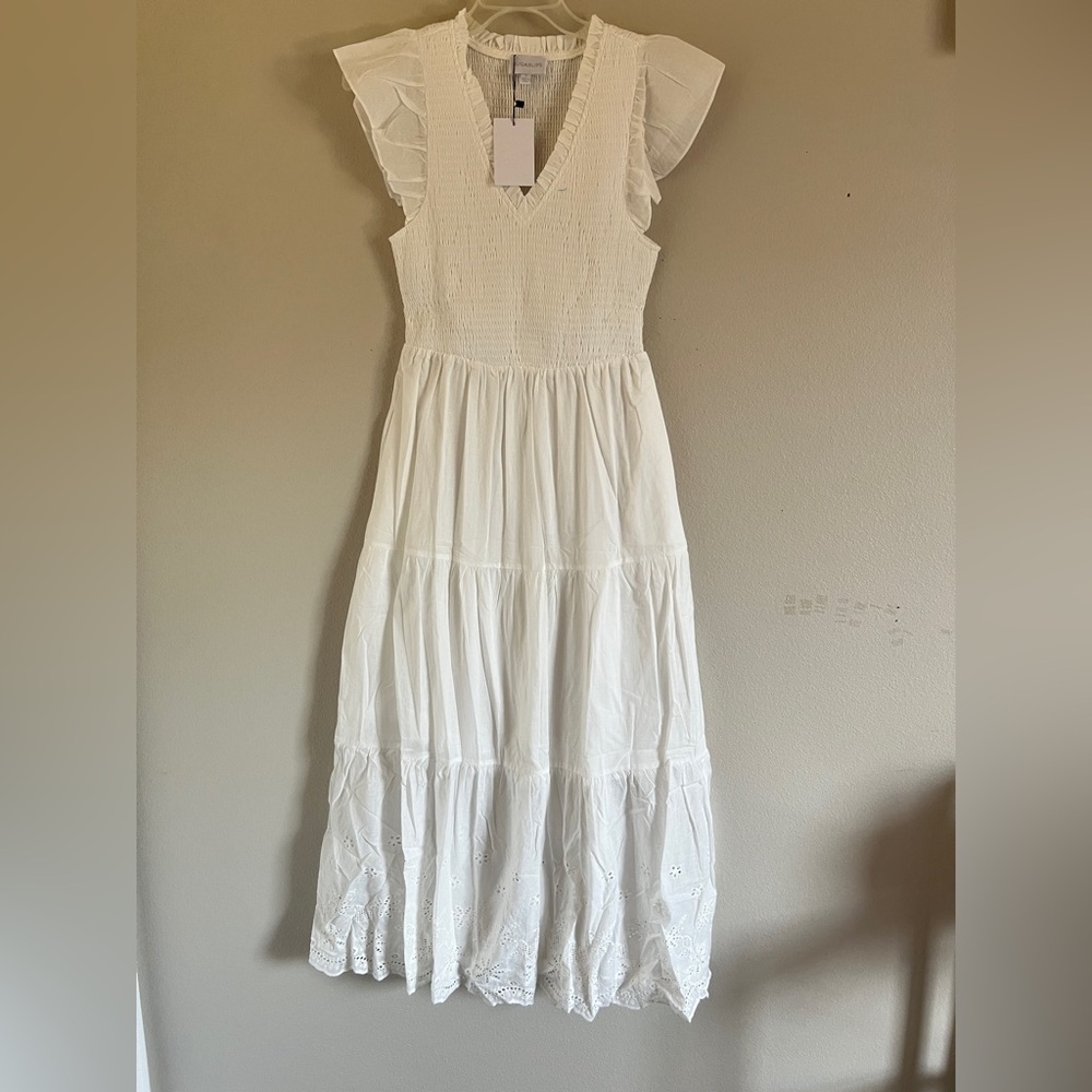White Ruffle Maxi Dress Tiered Small NWT SUGARLIPS - Picture 4 of 9